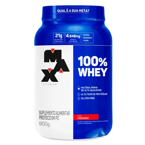 100% Whey (900g) Max Titanium - Sabor Morango
