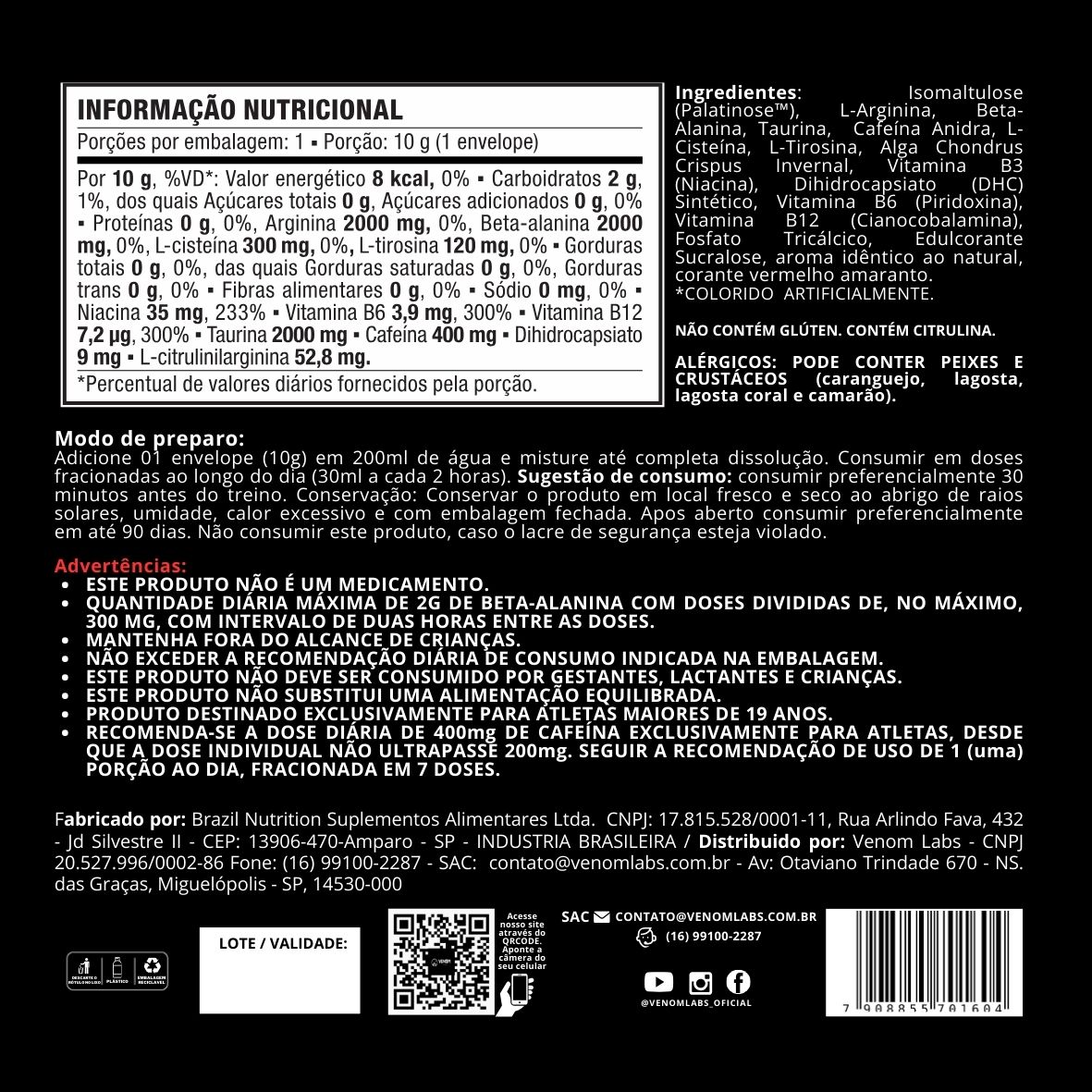 Sachê Pré-treino Scorpion (10g) Venom Labs - Sabor Maçã Verde