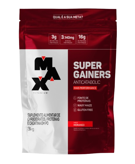 Hipercalórico Super Gainers (3KG) Max Titanium - Sabor Morango