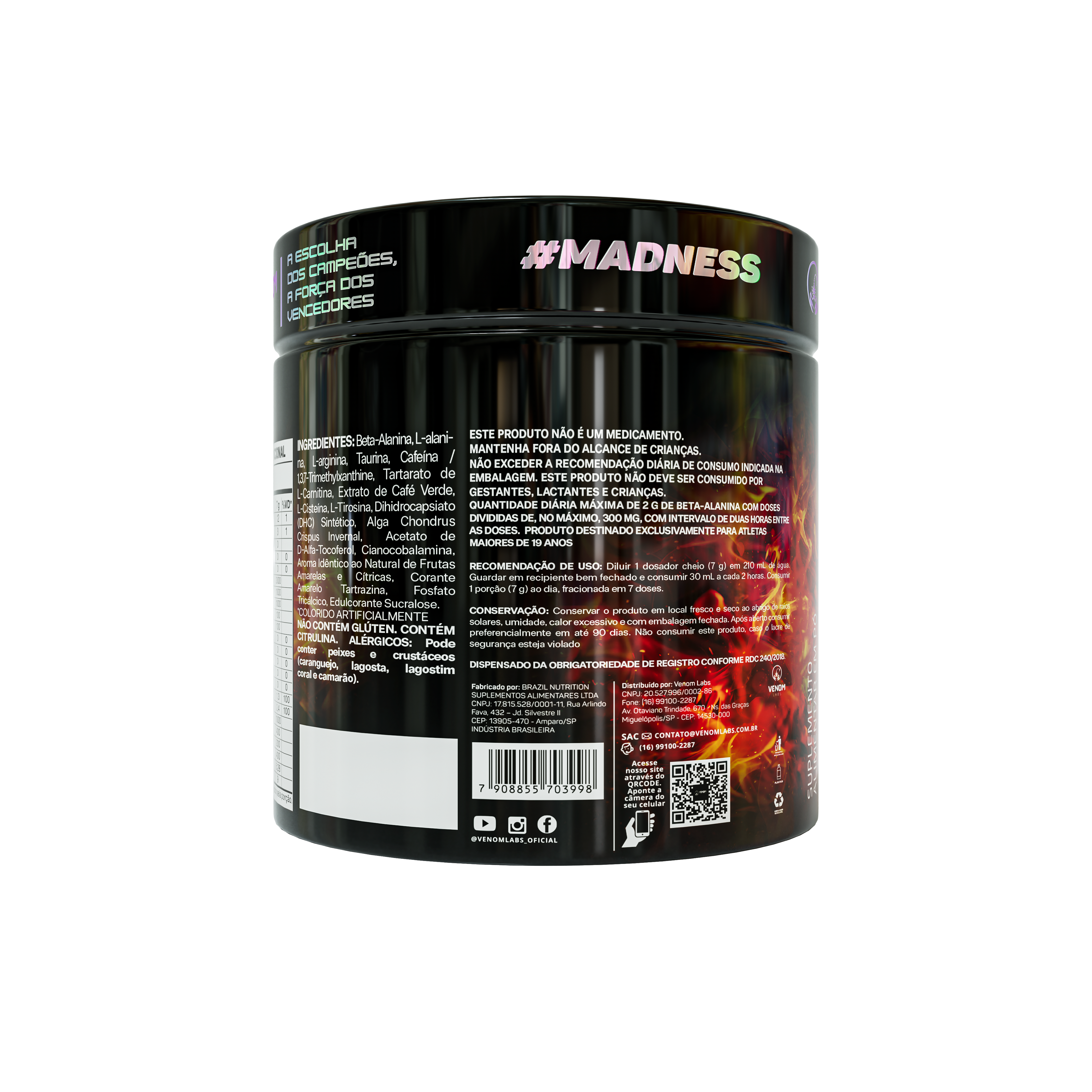 Pré-treino Madness (210g) Venom Labs - Sabor Pink Limonade
