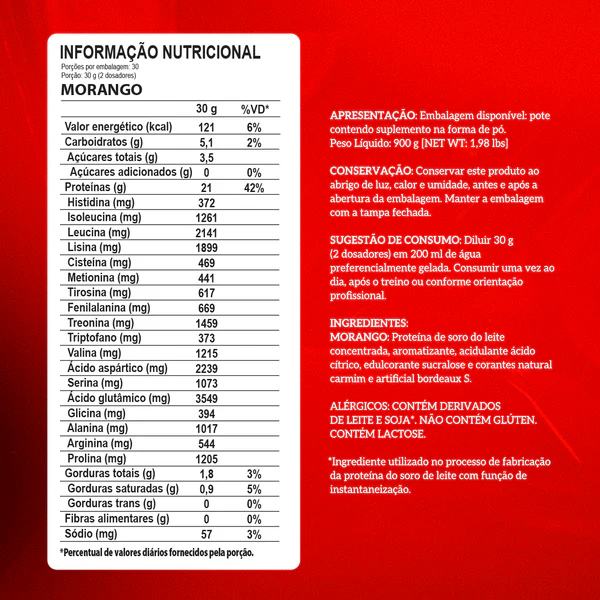 Whey 100% Pure (900g) Integralmedica - Sabor Morango