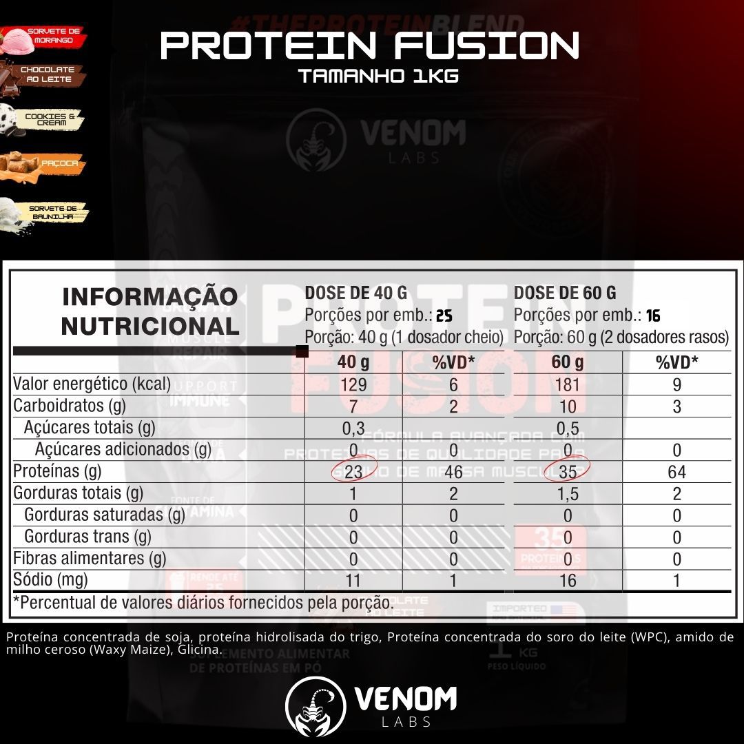 Protein Fusion (1Kg) Venom Labs - Sabor Sorvete de Baunilha