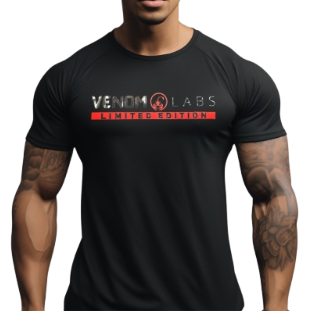 Camiseta Dry Fit Venom Labs - Cor Preta Emborrachada