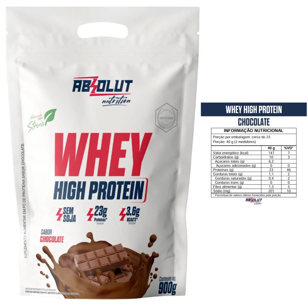 Whey High Protein (900g) Absolut Nutrition - Sabor Chocolate