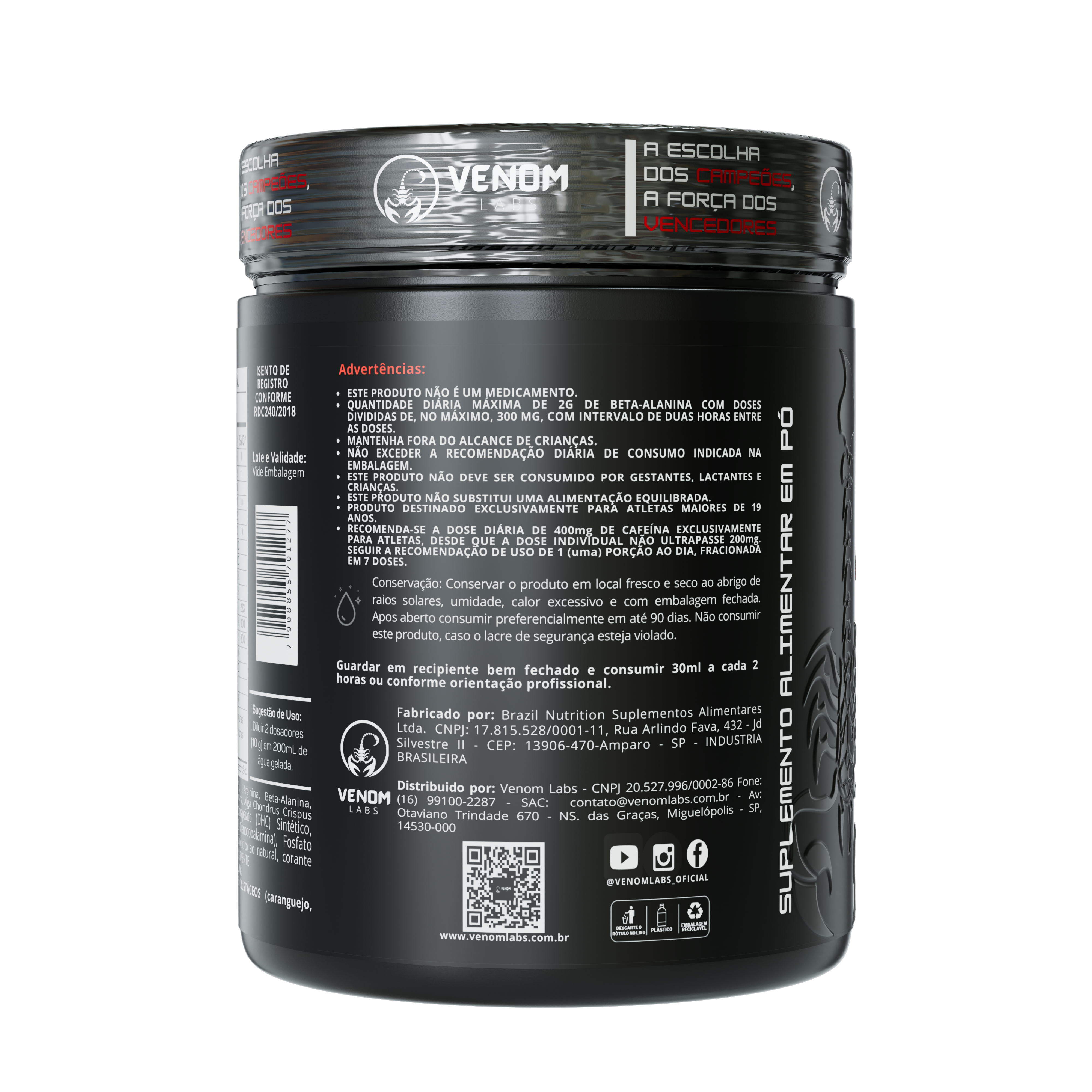 Pré-treino Scorpion (300g) Venom Labs - Sabor Frutas Vermelhas