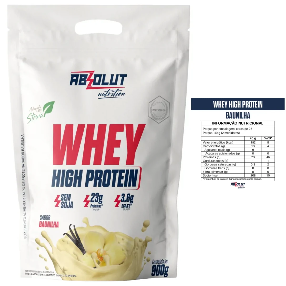 Whey High Protein (900g) Absolut Nutrition - Sabor Baunilha