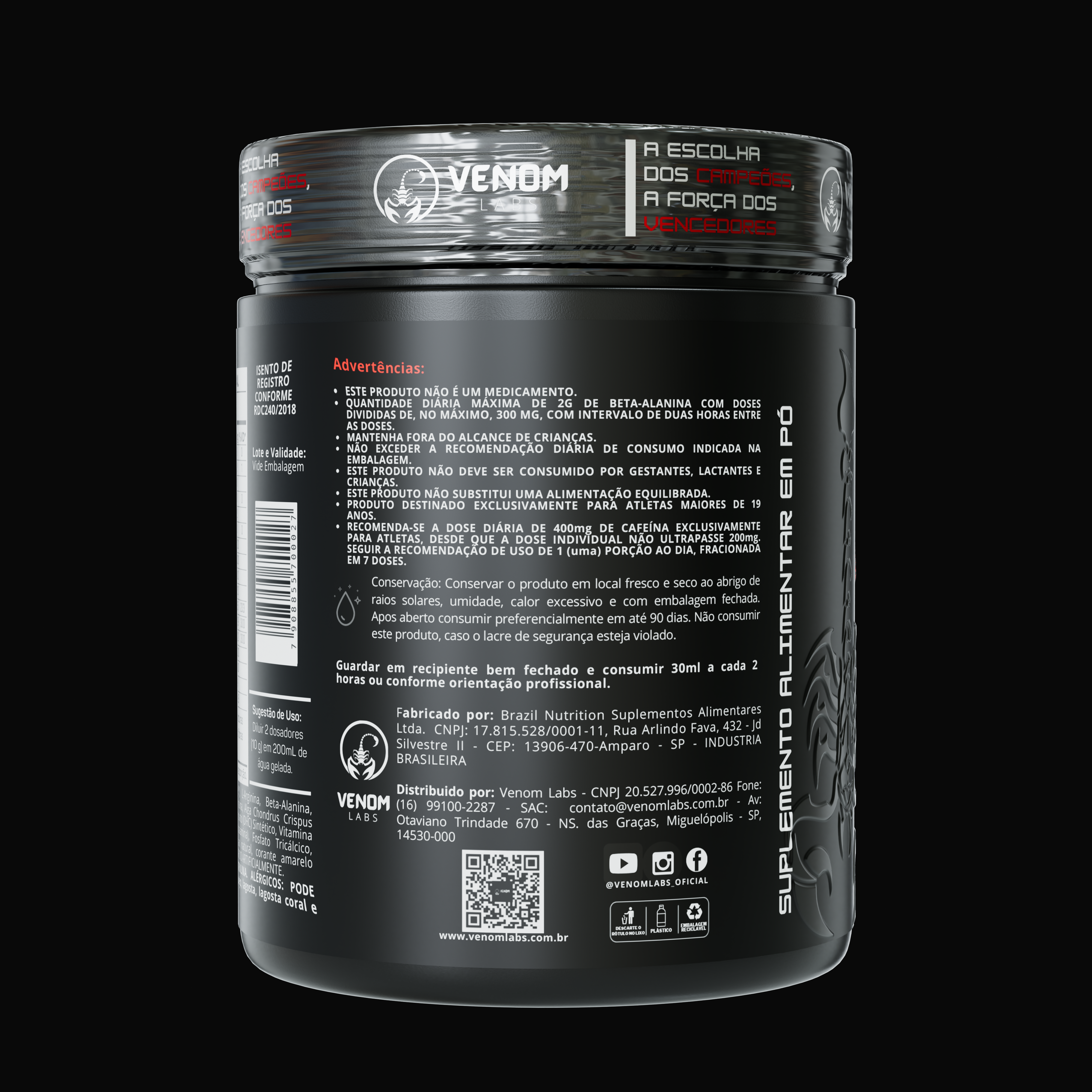 Pré-treino Scorpion (300g) Venom Labs - Sabor Maçã Verde