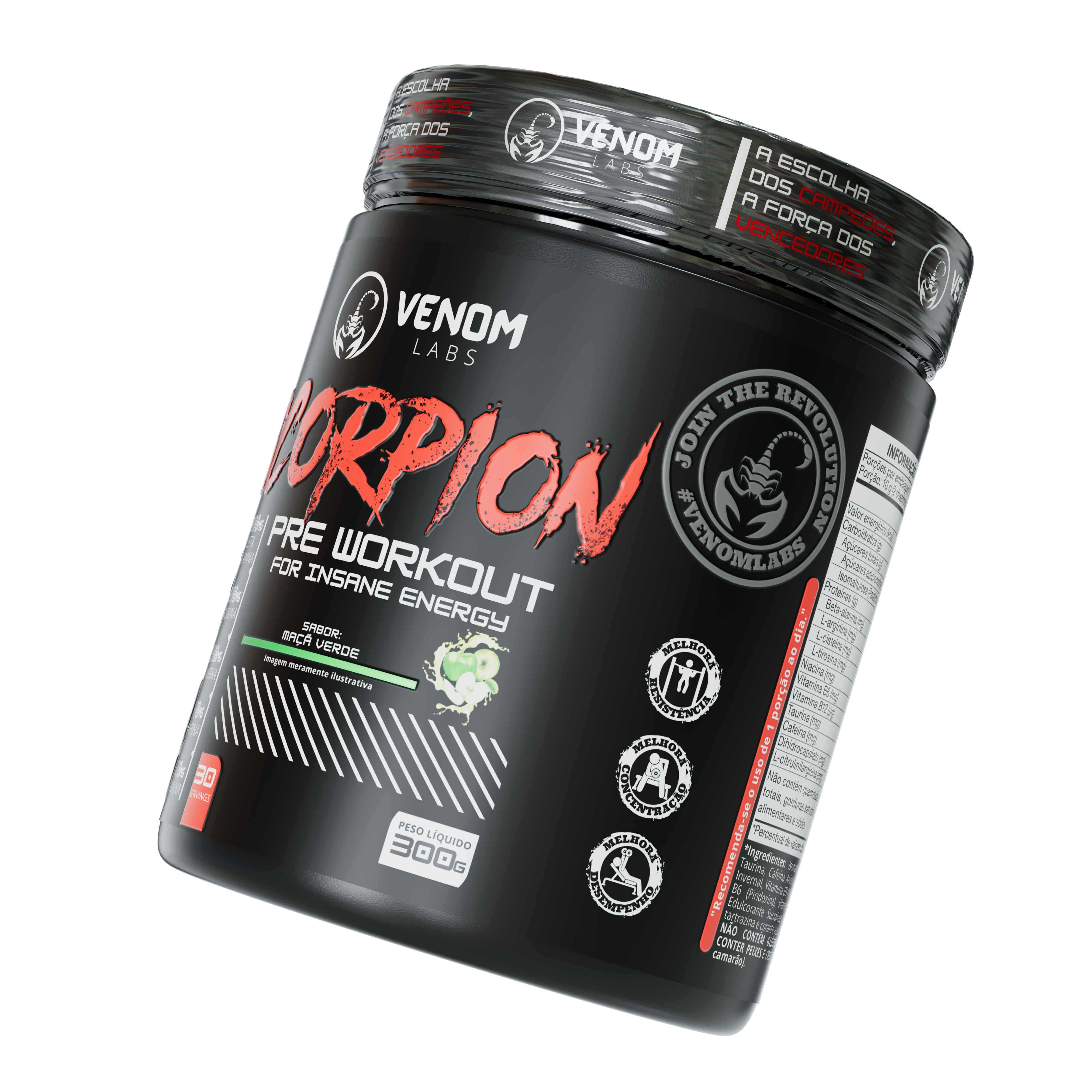 Pré-treino Scorpion (300g) Venom Labs - Sabor Maçã Verde