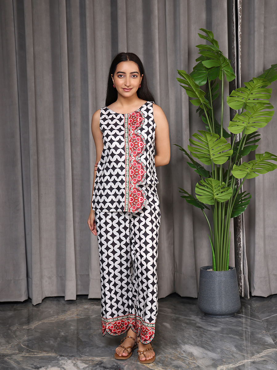 Black Print Co-ord Set - Half and Half