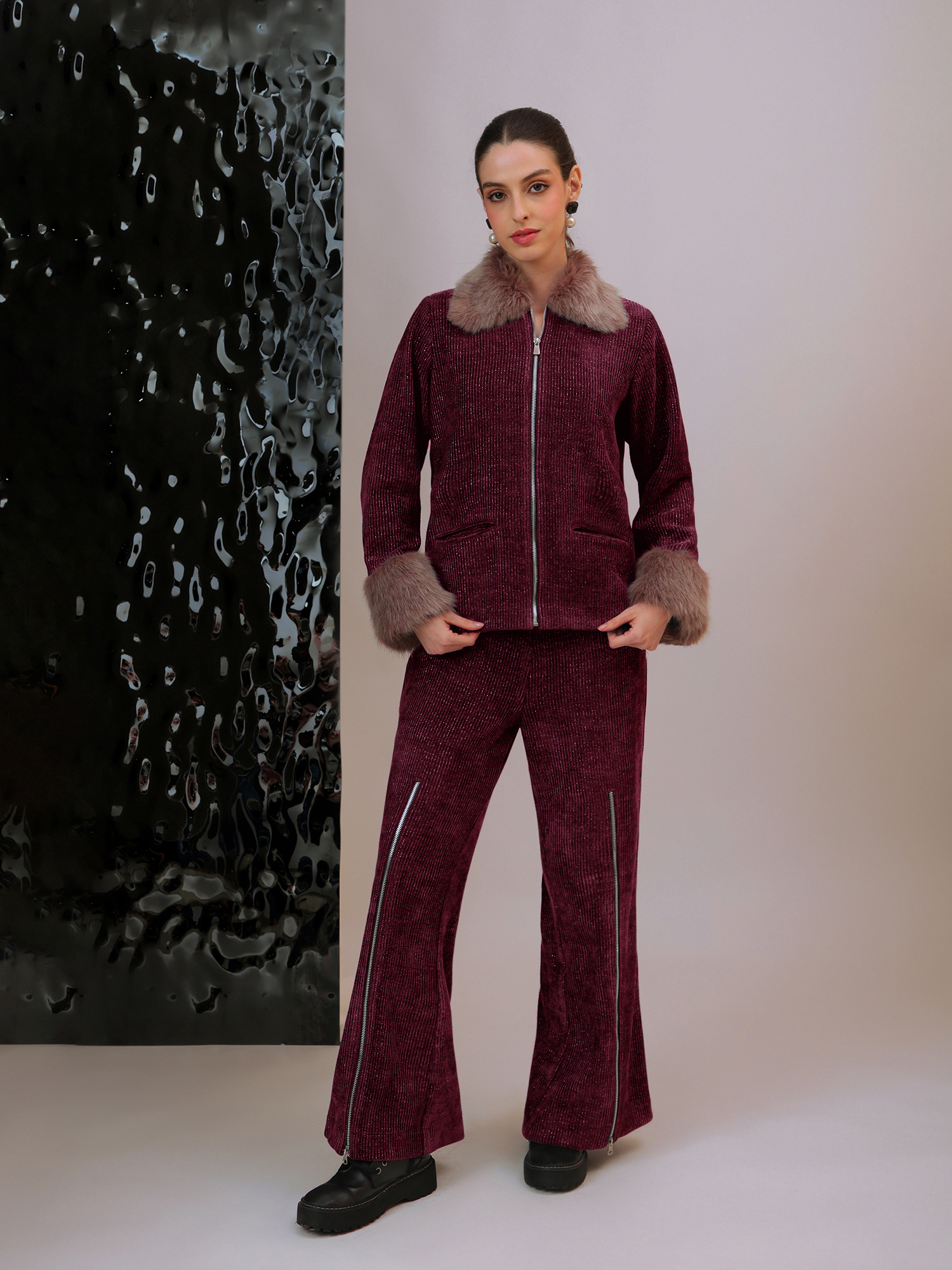 Plush Signature Jacket Co-Ord - Burgundy
