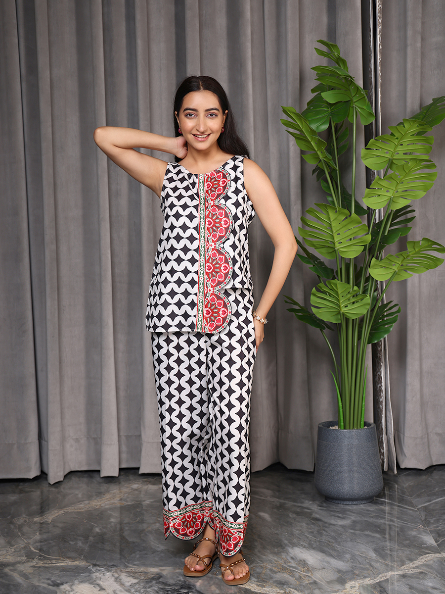 Black Print Co-ord Set - Half and Half