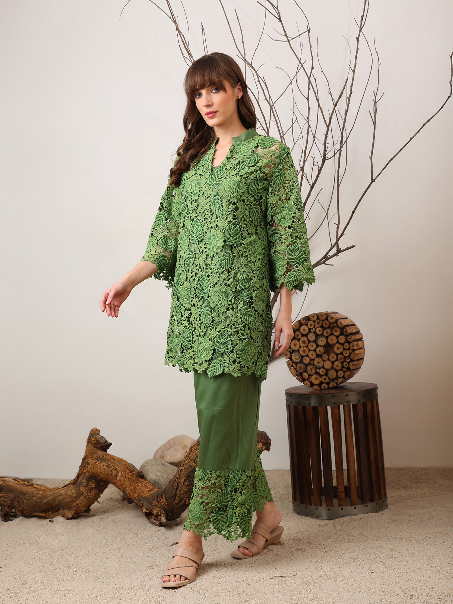 Green Lace Embroidered Set