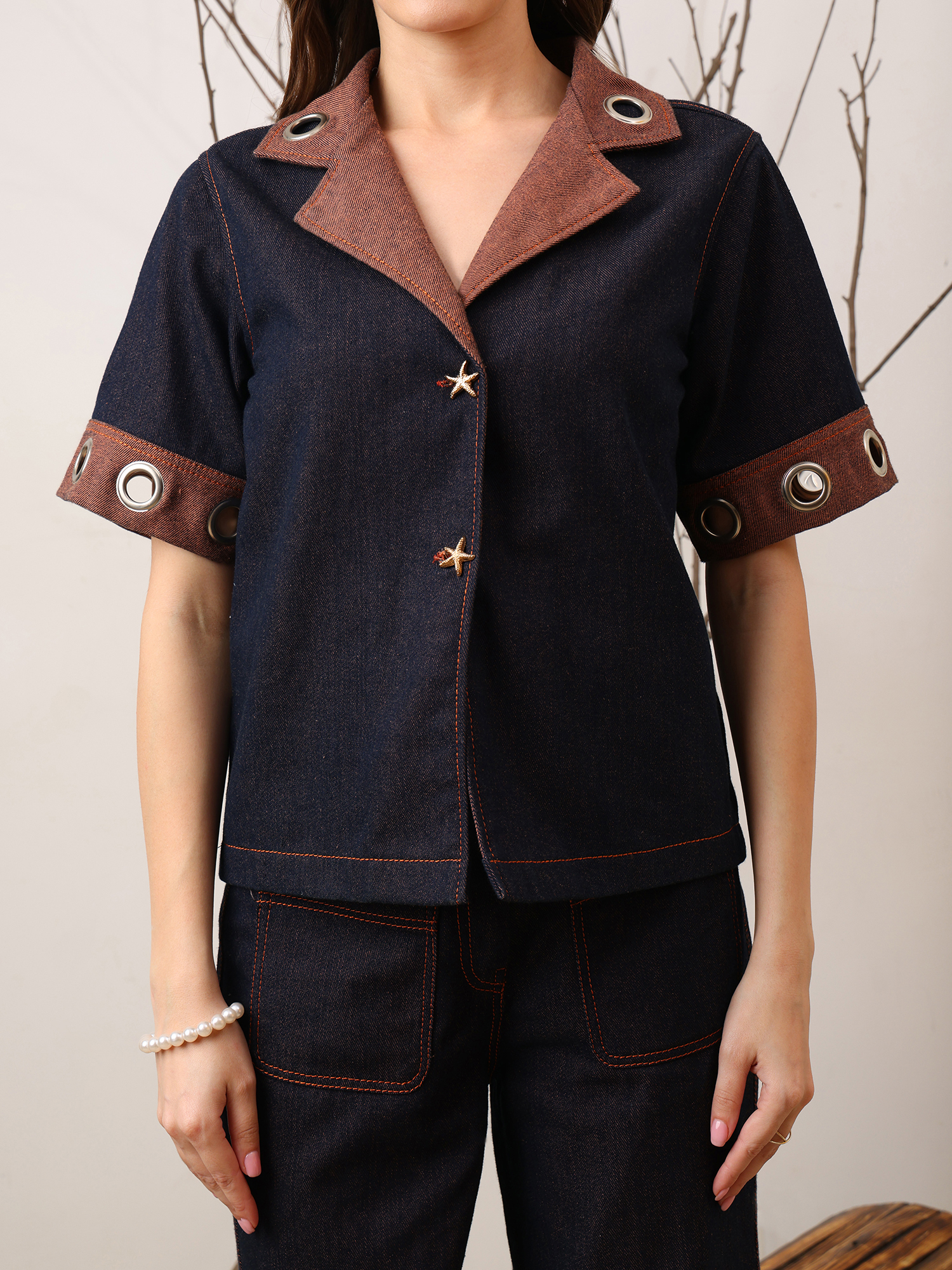 Two-piece dark denim set 