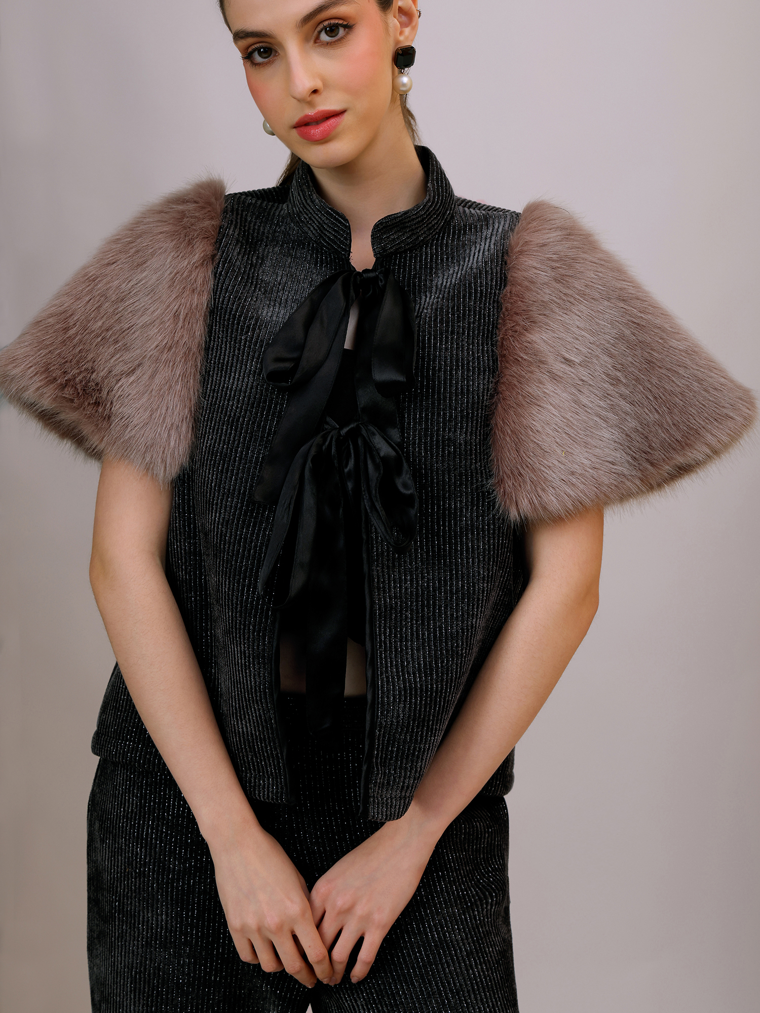 Plush Tie- Up Fur Jacket 