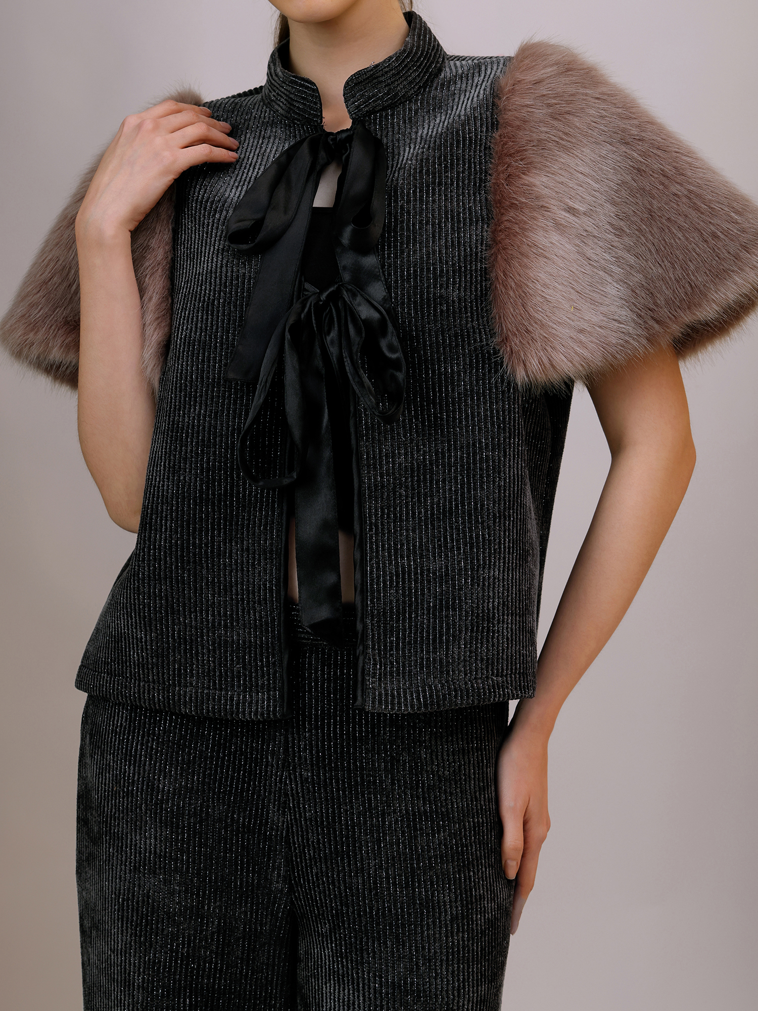 Plush Tie- Up Fur Jacket 
