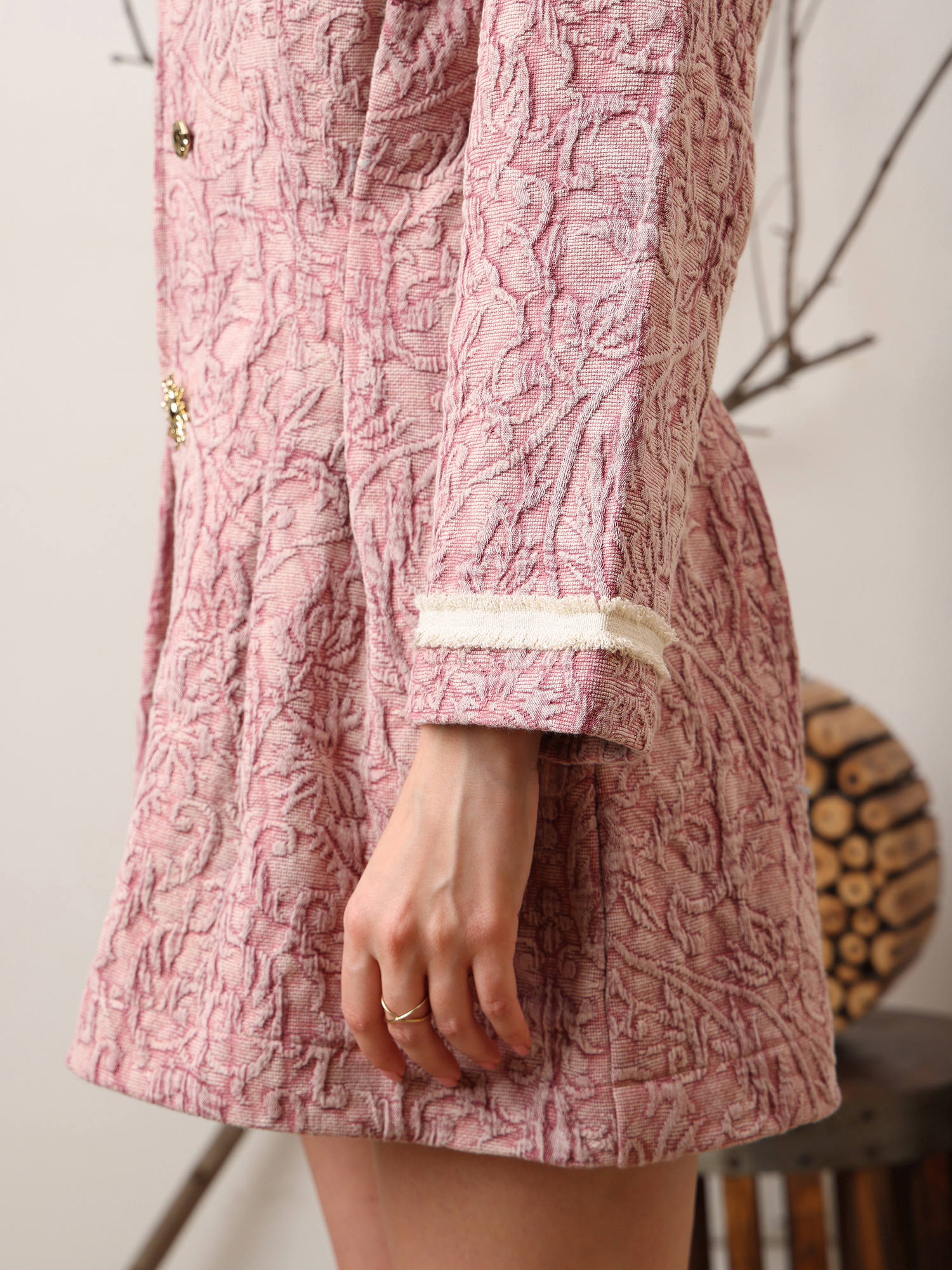 Pink textured belted coat