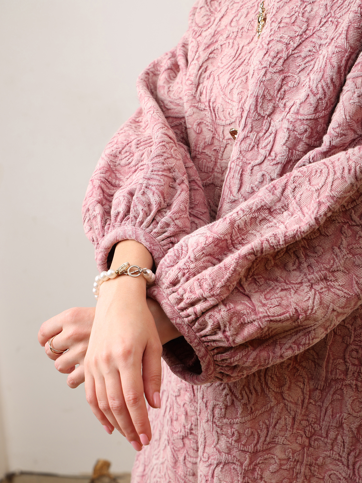 Textured Pink Long-Sleeve Dress