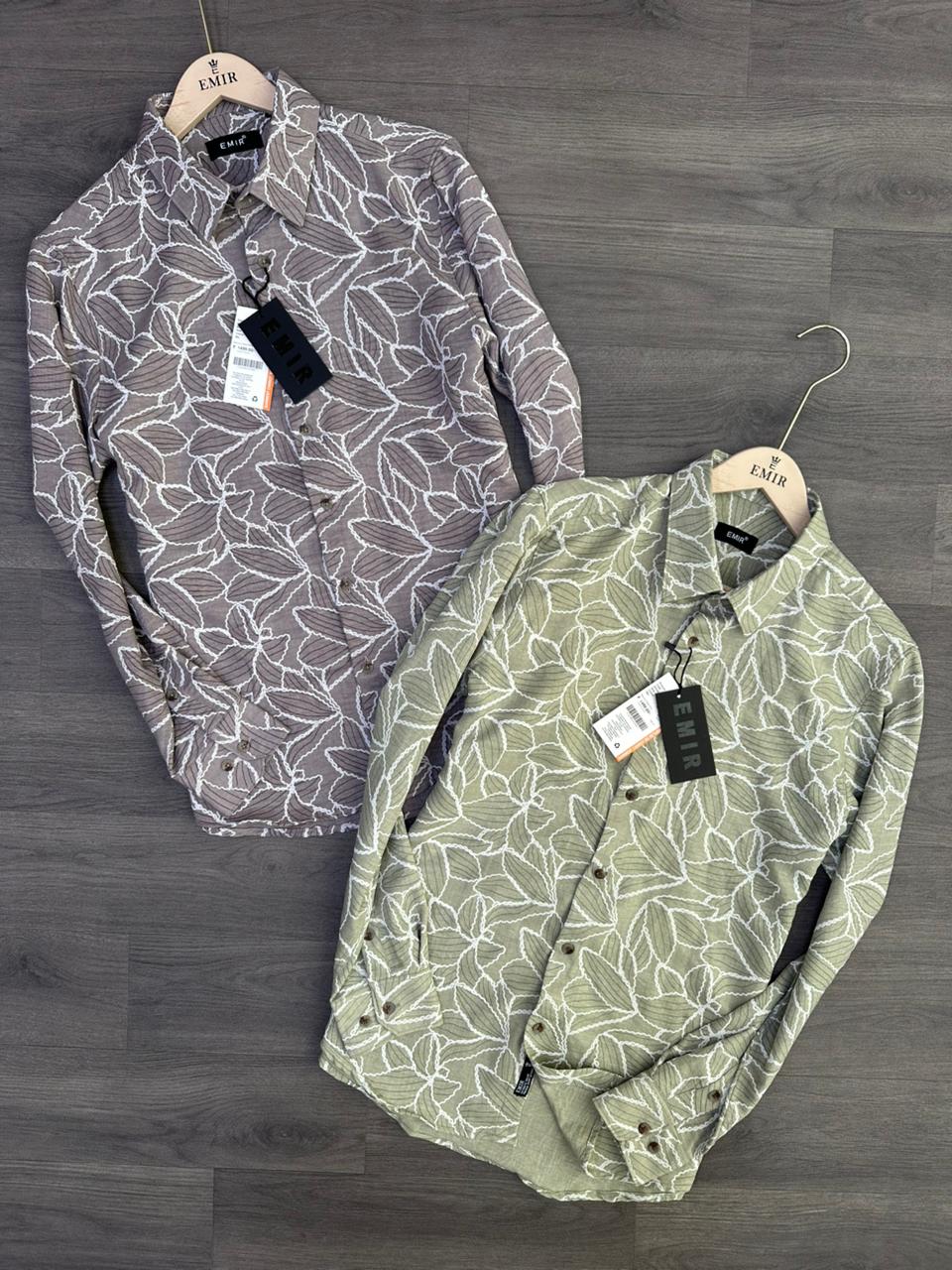 Men's Leaf Print Long Sleeve Shirts
