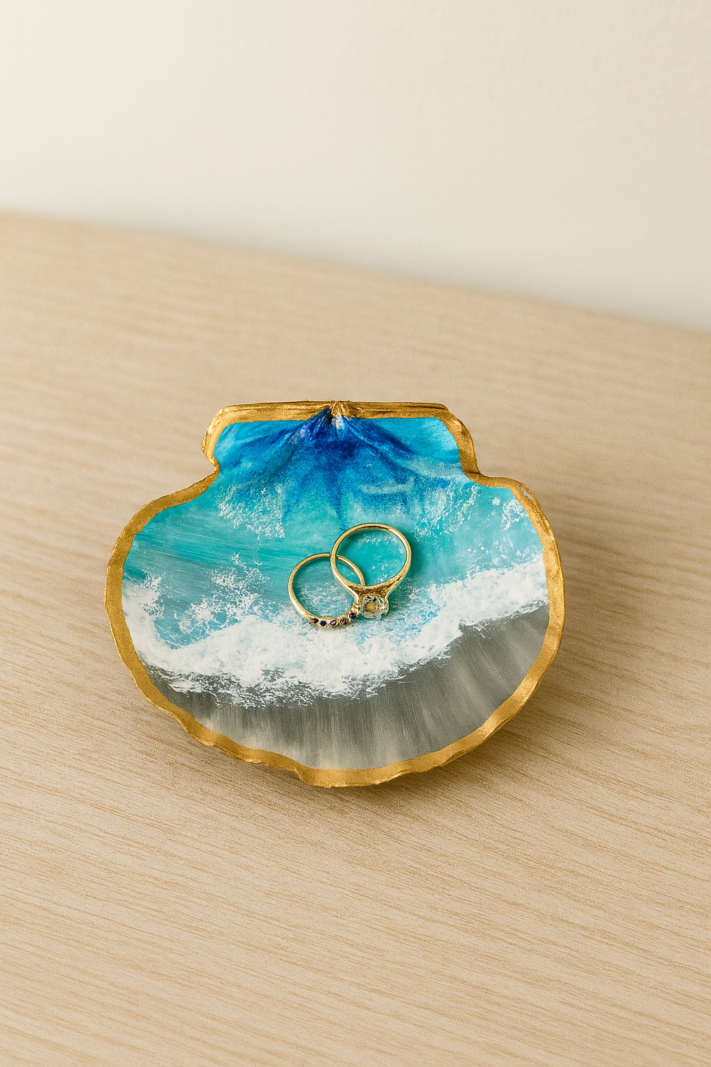 Hand-painted Scallop Beach Waves Trinket Dish