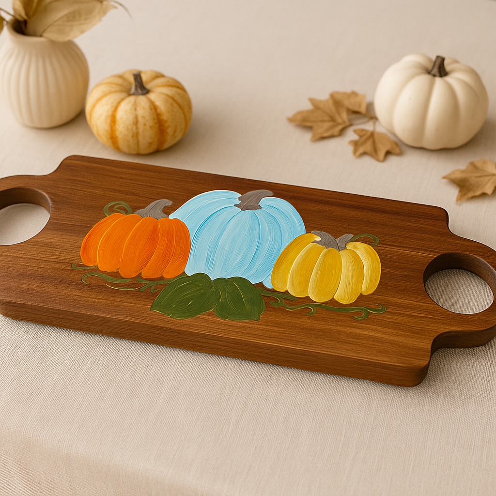 Hand-Painted Wooden Serving Tray Fall Pumpkins