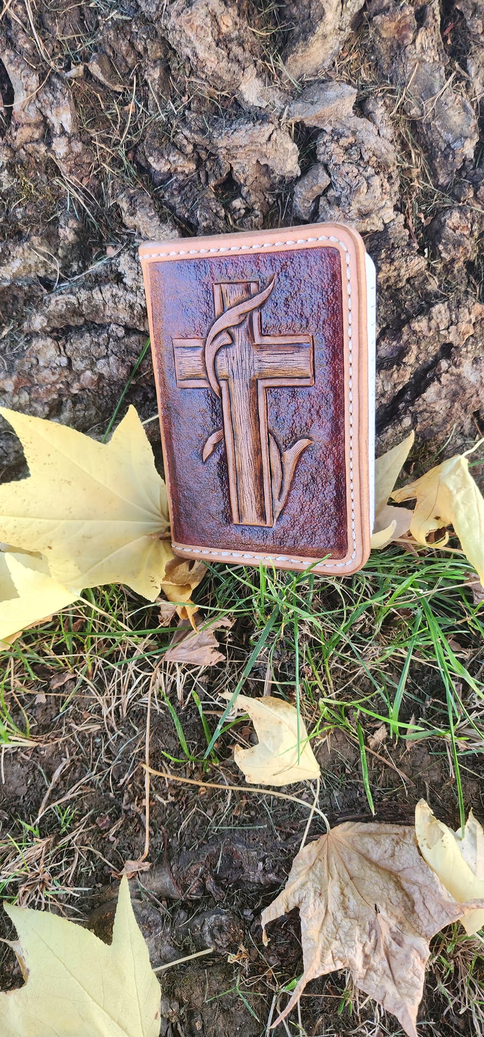 Leather mini notebook with praying hands design