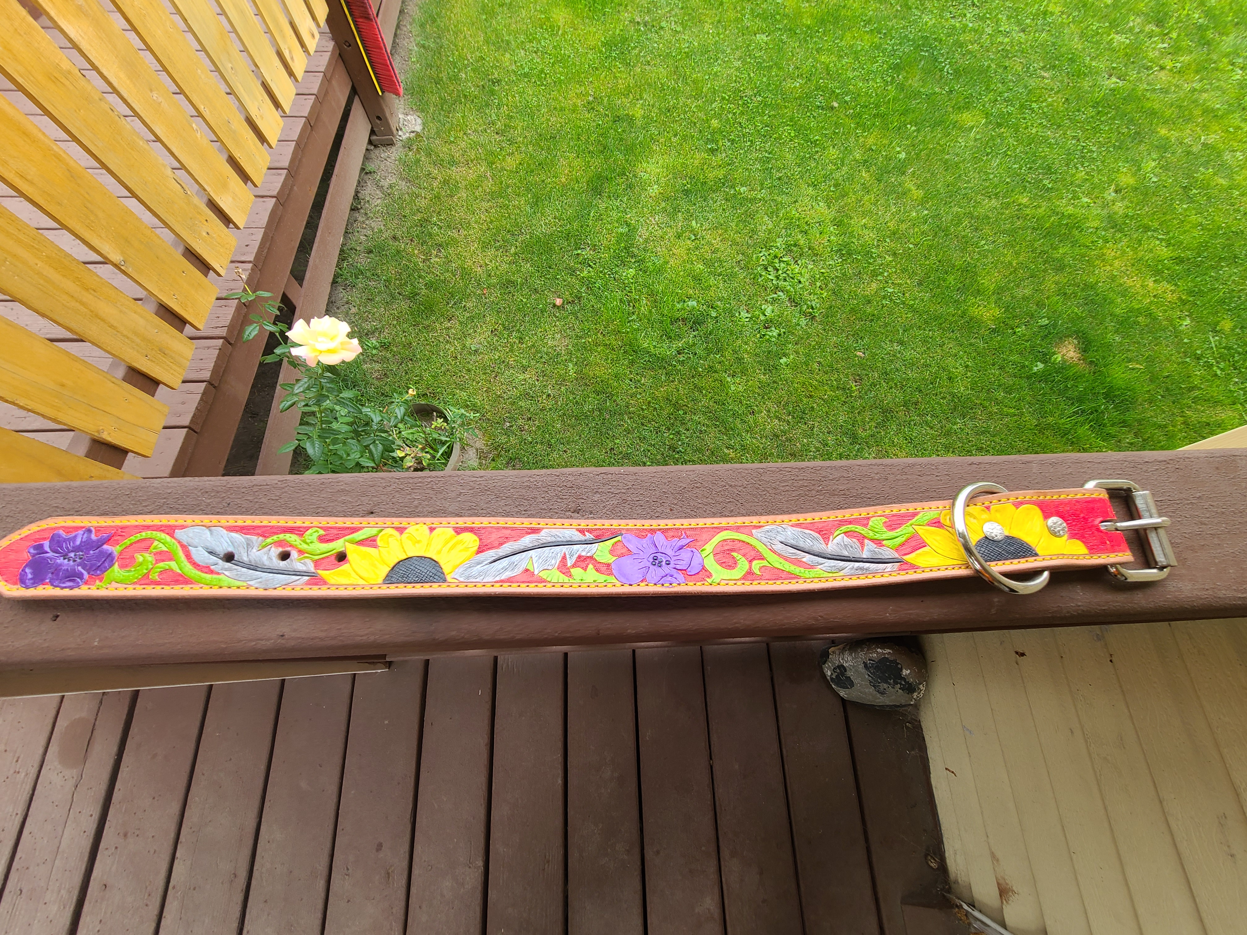 Flowers and Feathers Leather Dog Collar