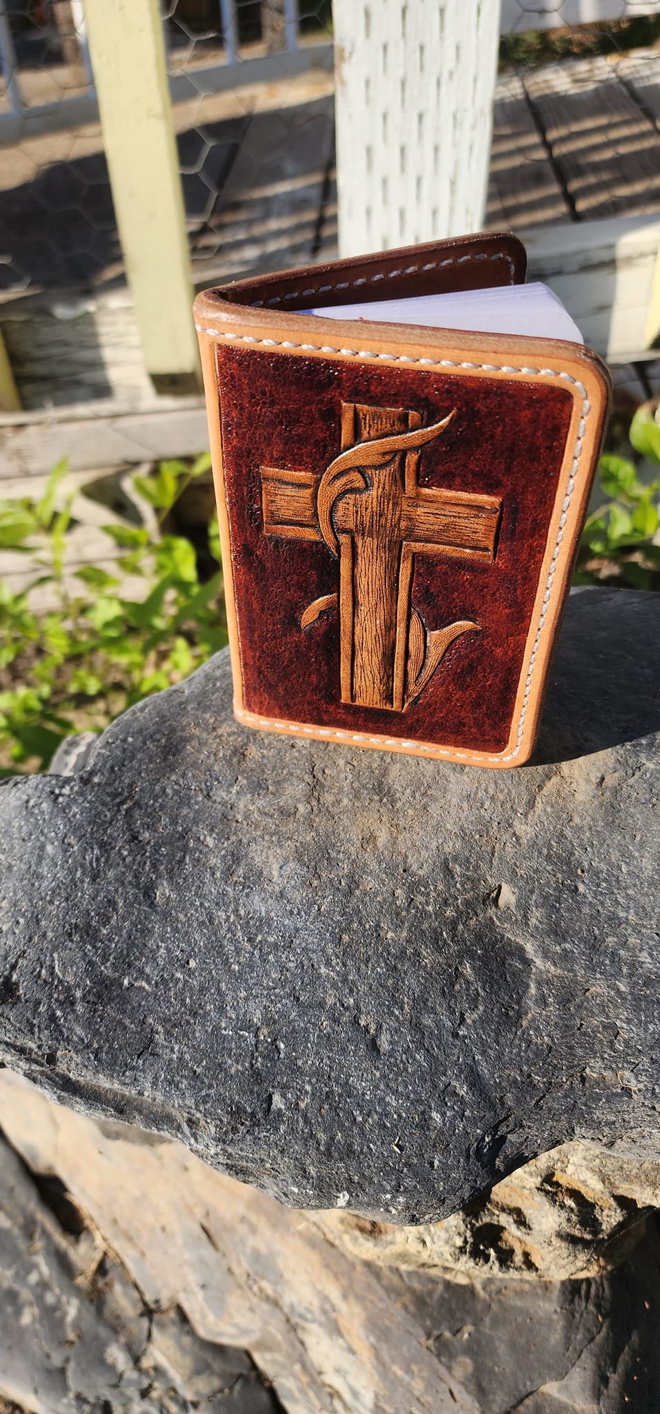 Leather mini notebook with praying hands design