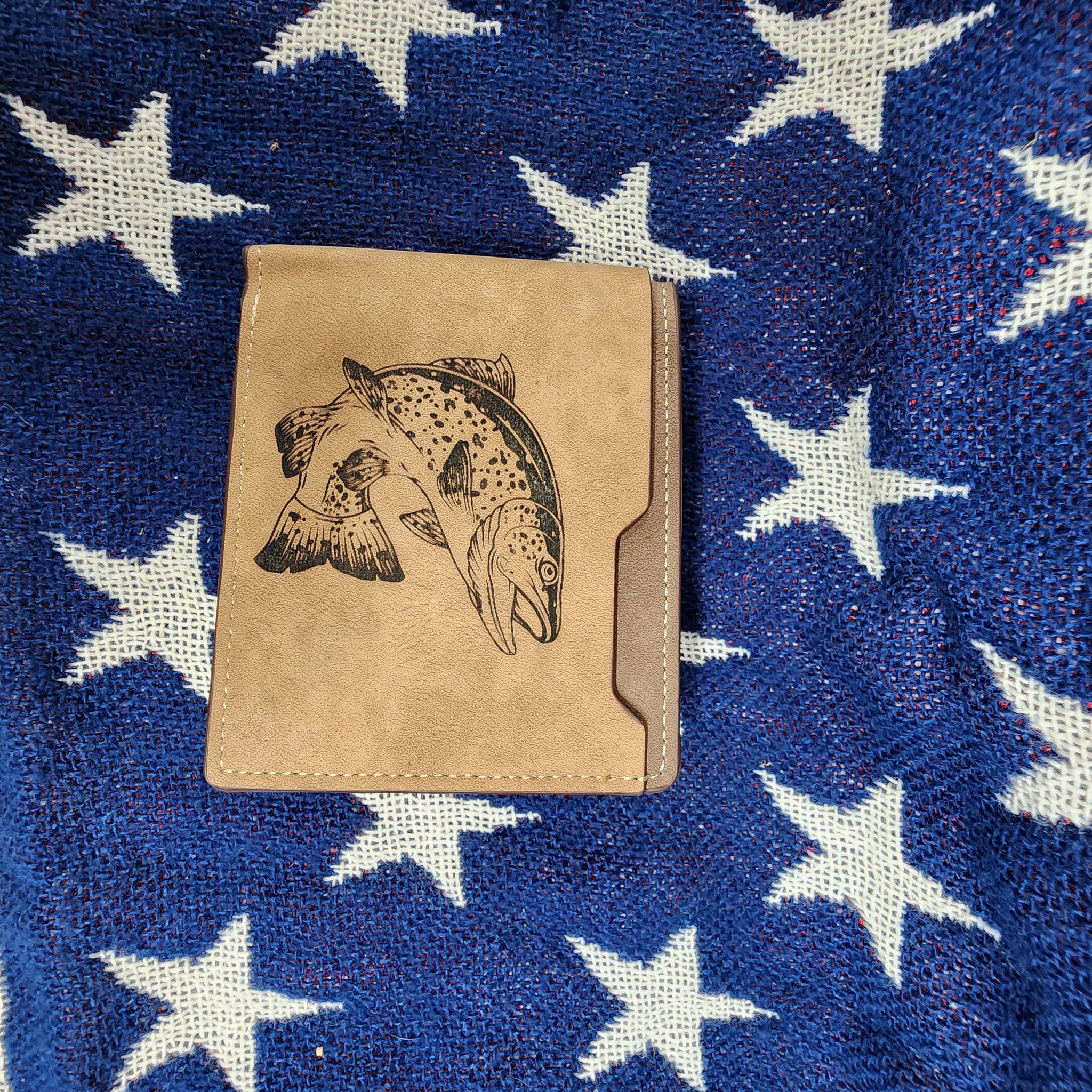 Leather Wallet with Fish Engraving