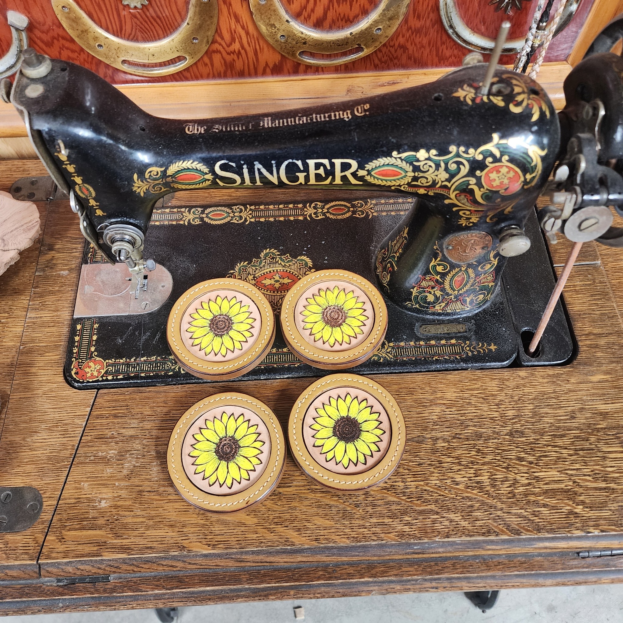 Handcrafted Sunflower Leather Coaster