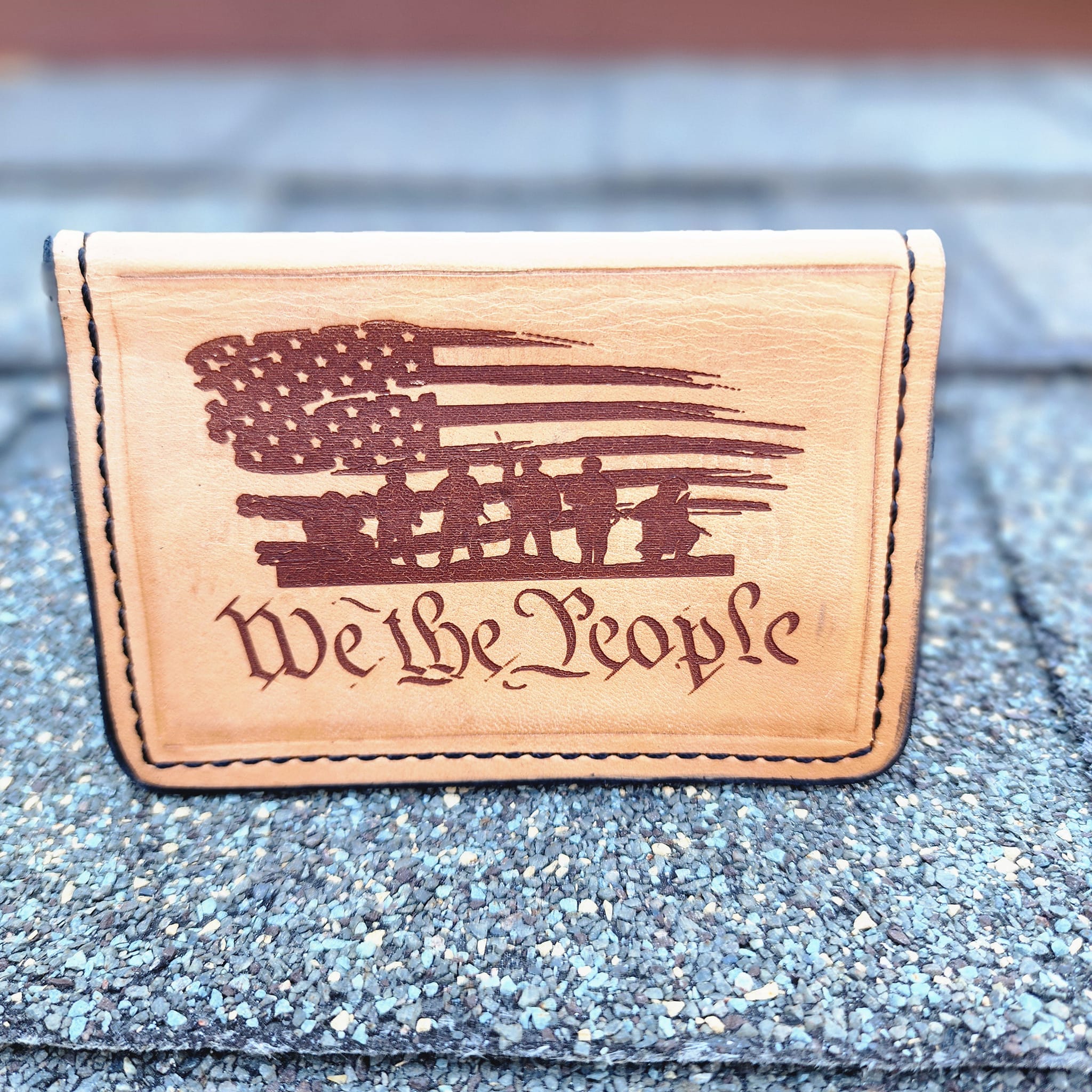 Leather Minimalist Wallet With Patriotic Design