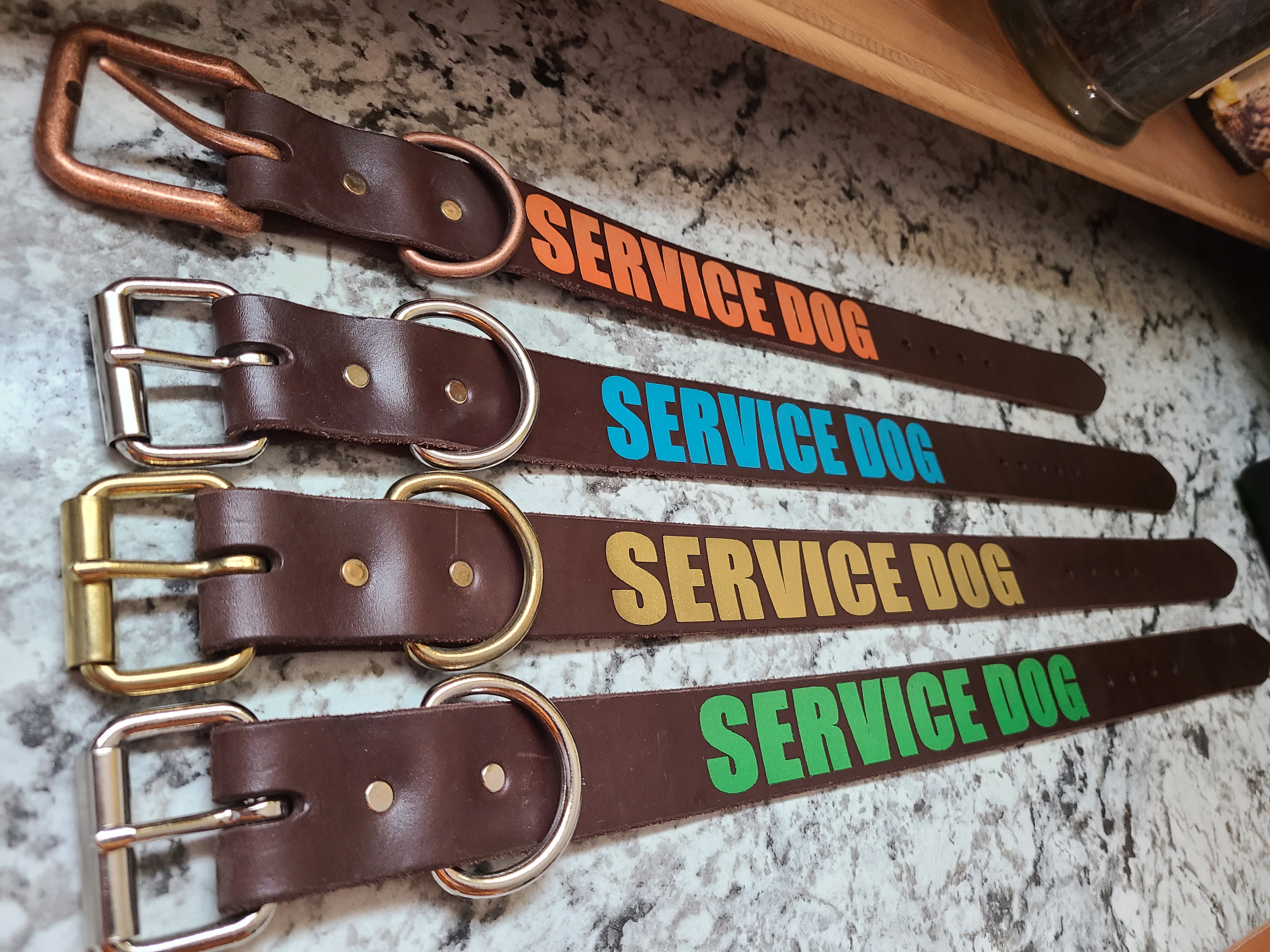 Flat Service Dog Leather Collars