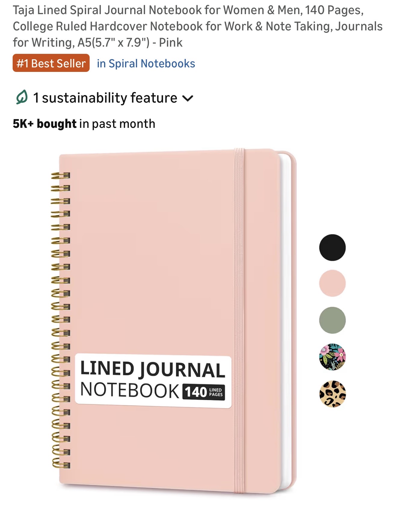 Lined Spiral Journal Notebook - Pink