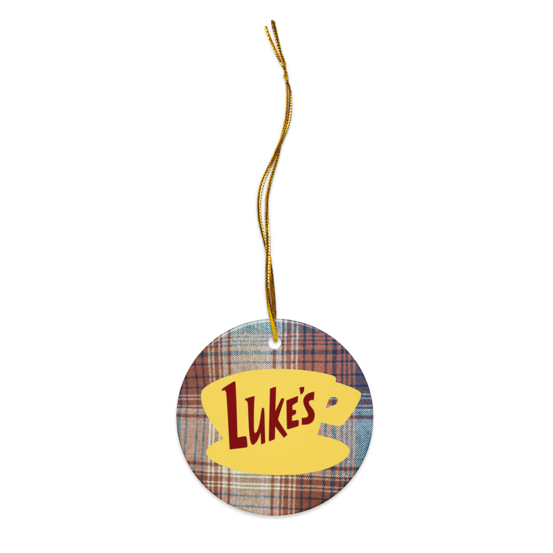 Luke's Plaid Ceramic Ornament orange