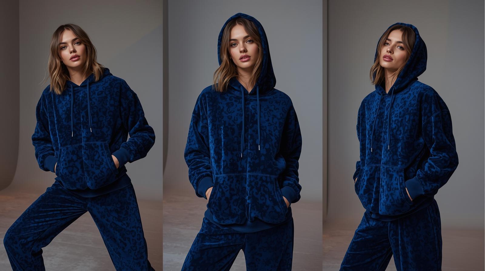 Plush Blue velvet hoodie set