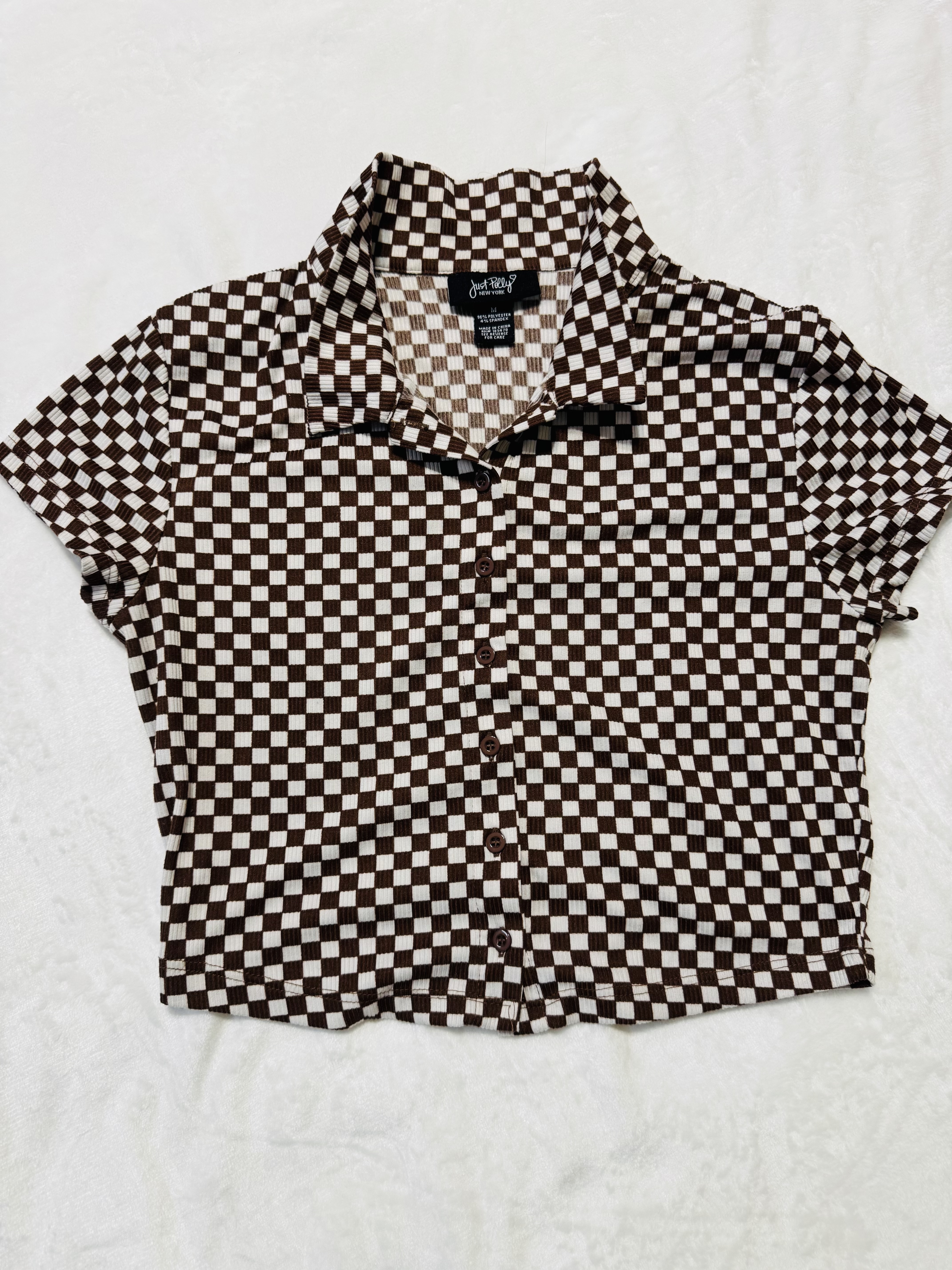 Checkered Short Sleeve Blouse size M