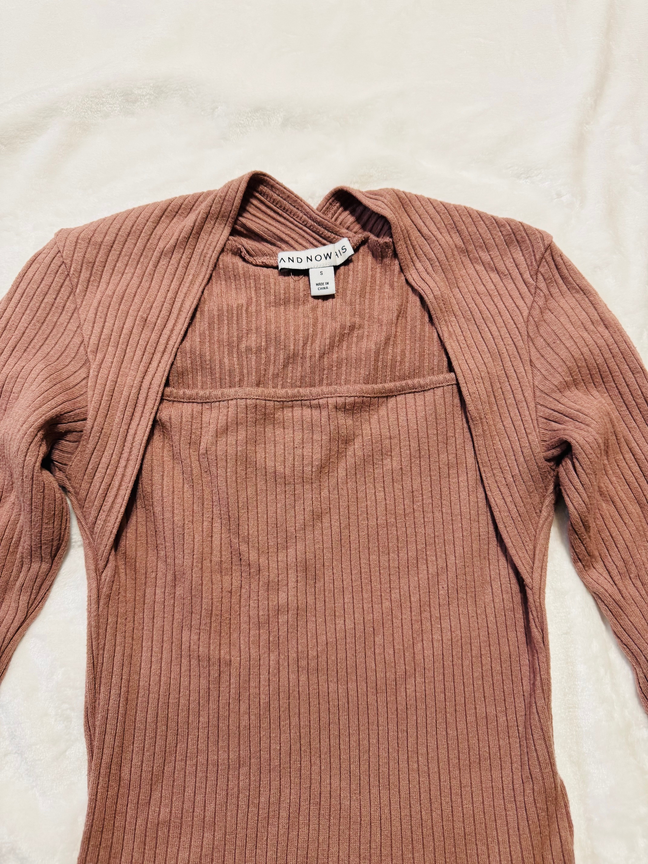 Brown Ribbed Long Sleeve Shrug Top size S