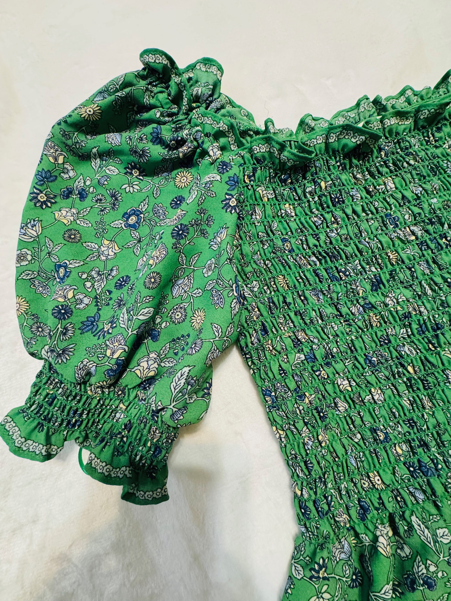 Green Floral Smocked Blouse size S