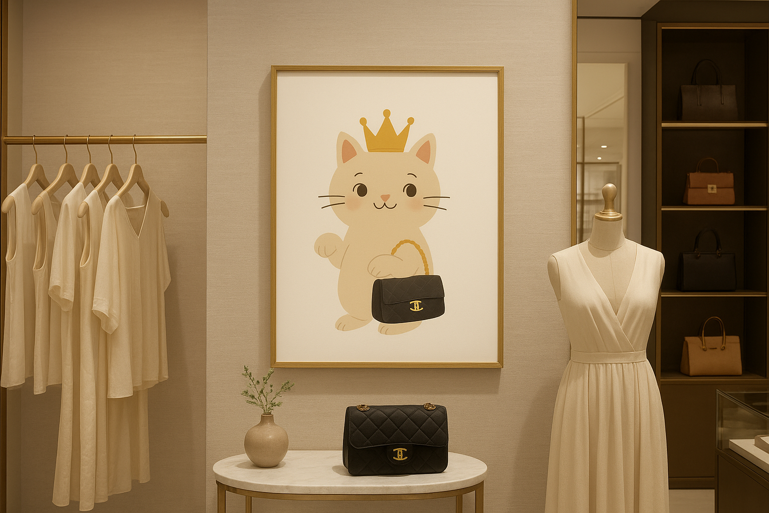 Royal Cat Wall Art w/ Luxury Handbag