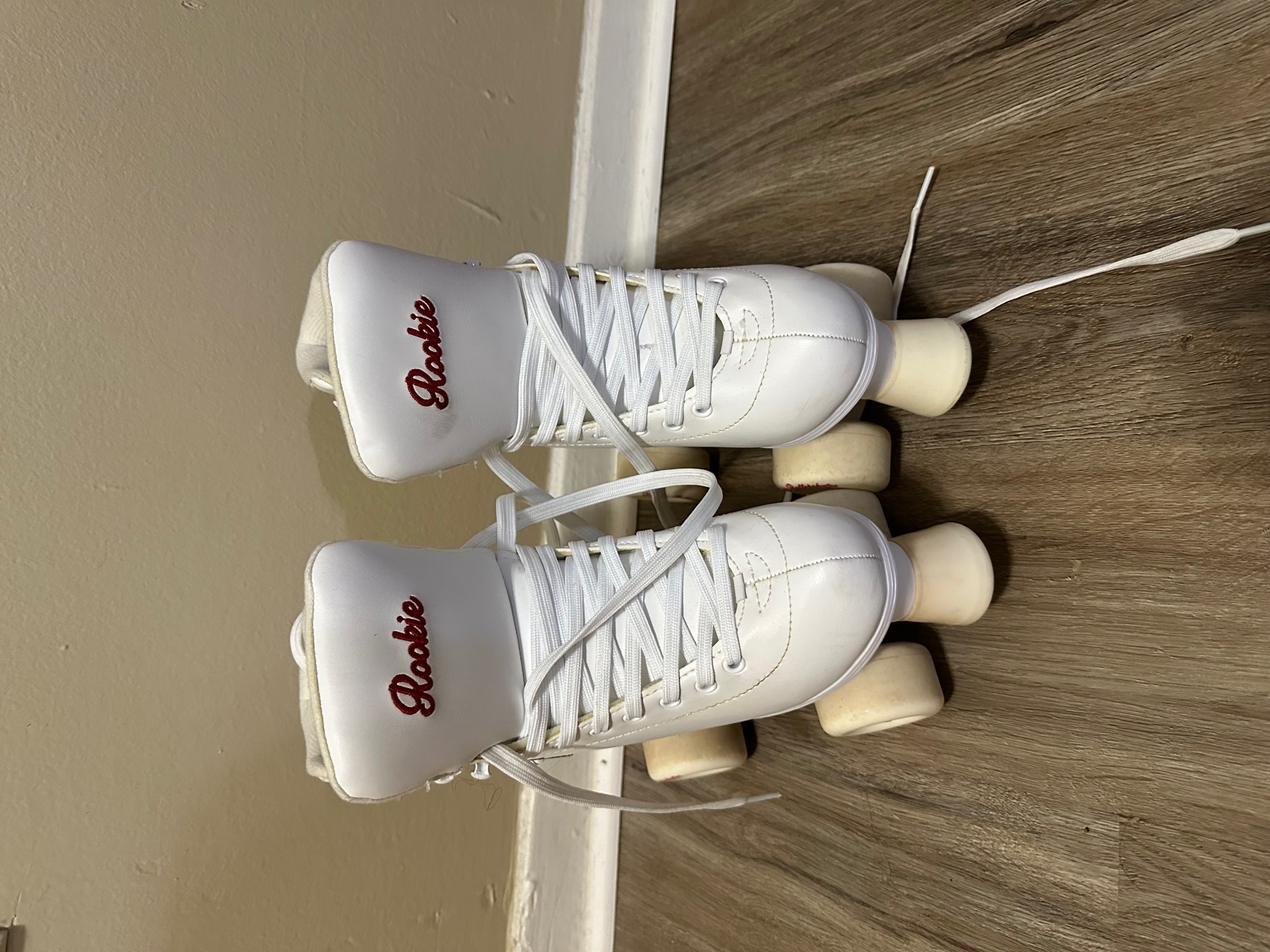 White Roller Skates with Rose Embroidery US 8