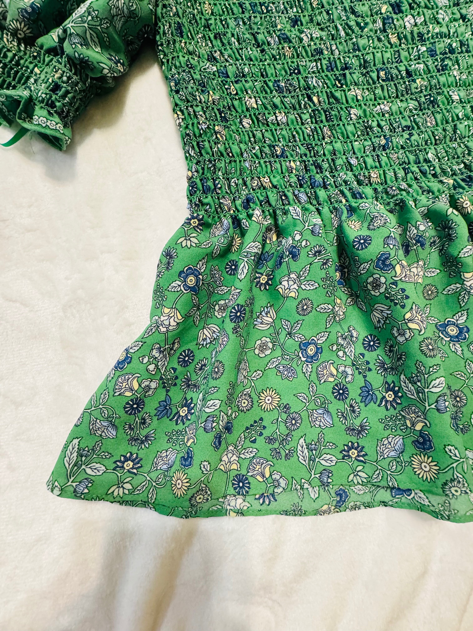 Green Floral Smocked Blouse size S