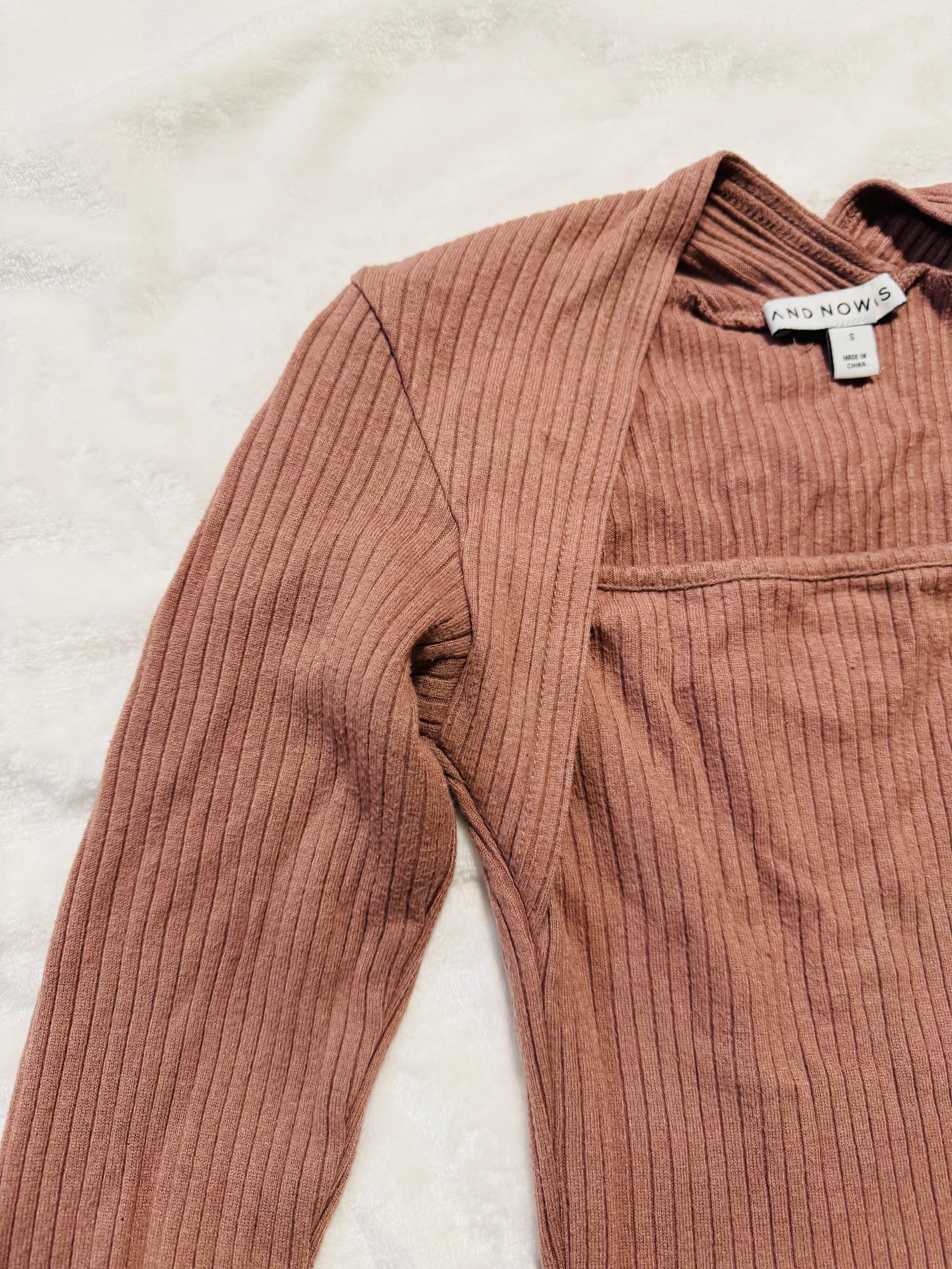 Brown Ribbed Long Sleeve Shrug Top size S