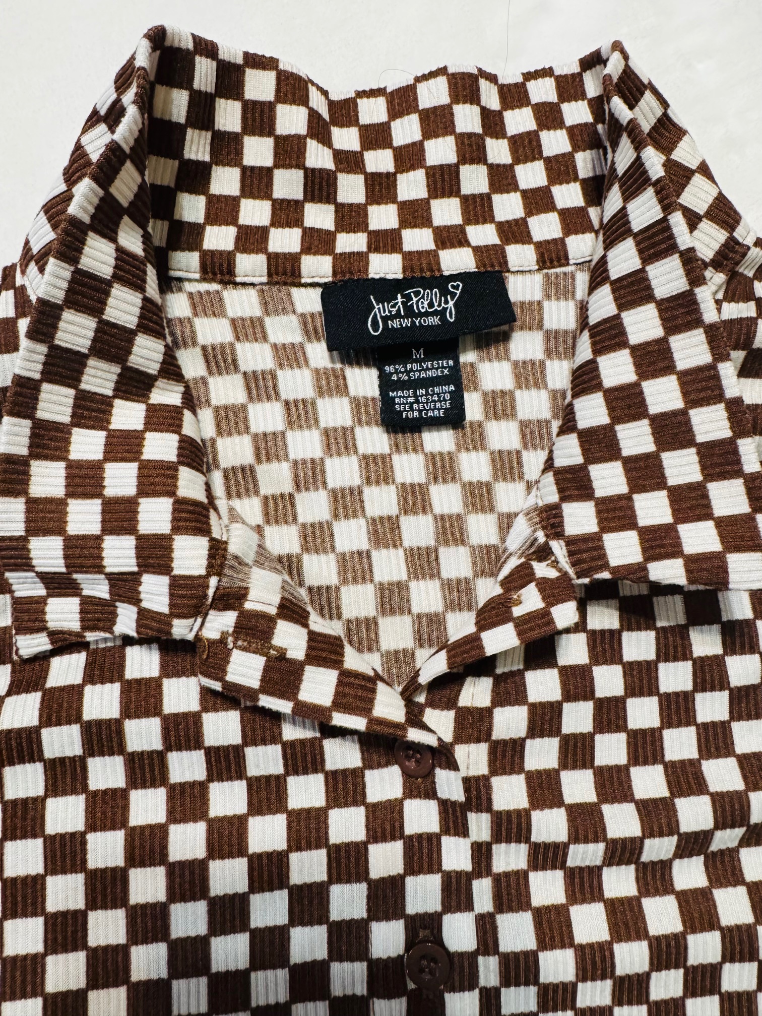 Checkered Short Sleeve Blouse size M