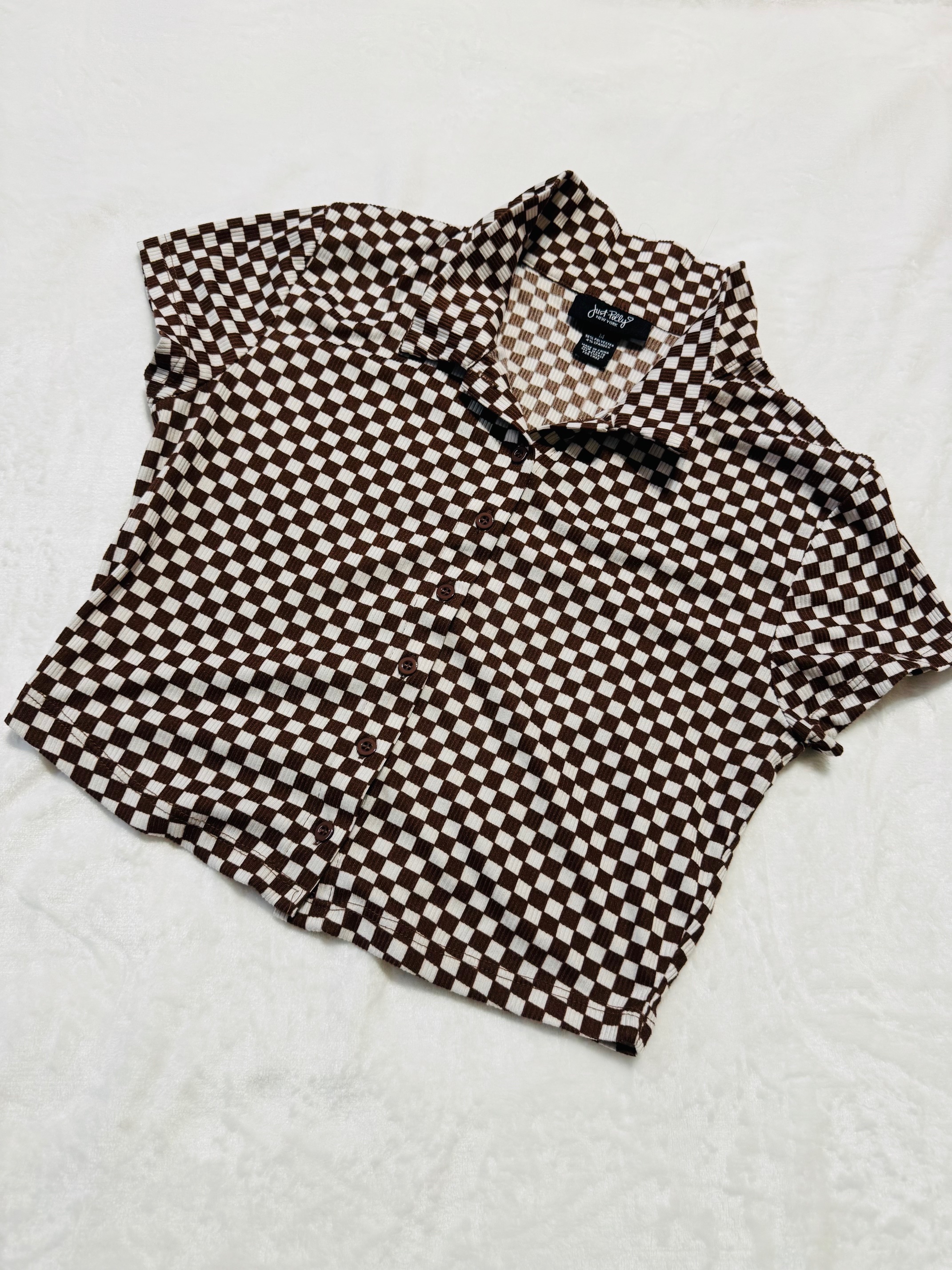 Checkered Short Sleeve Blouse size M