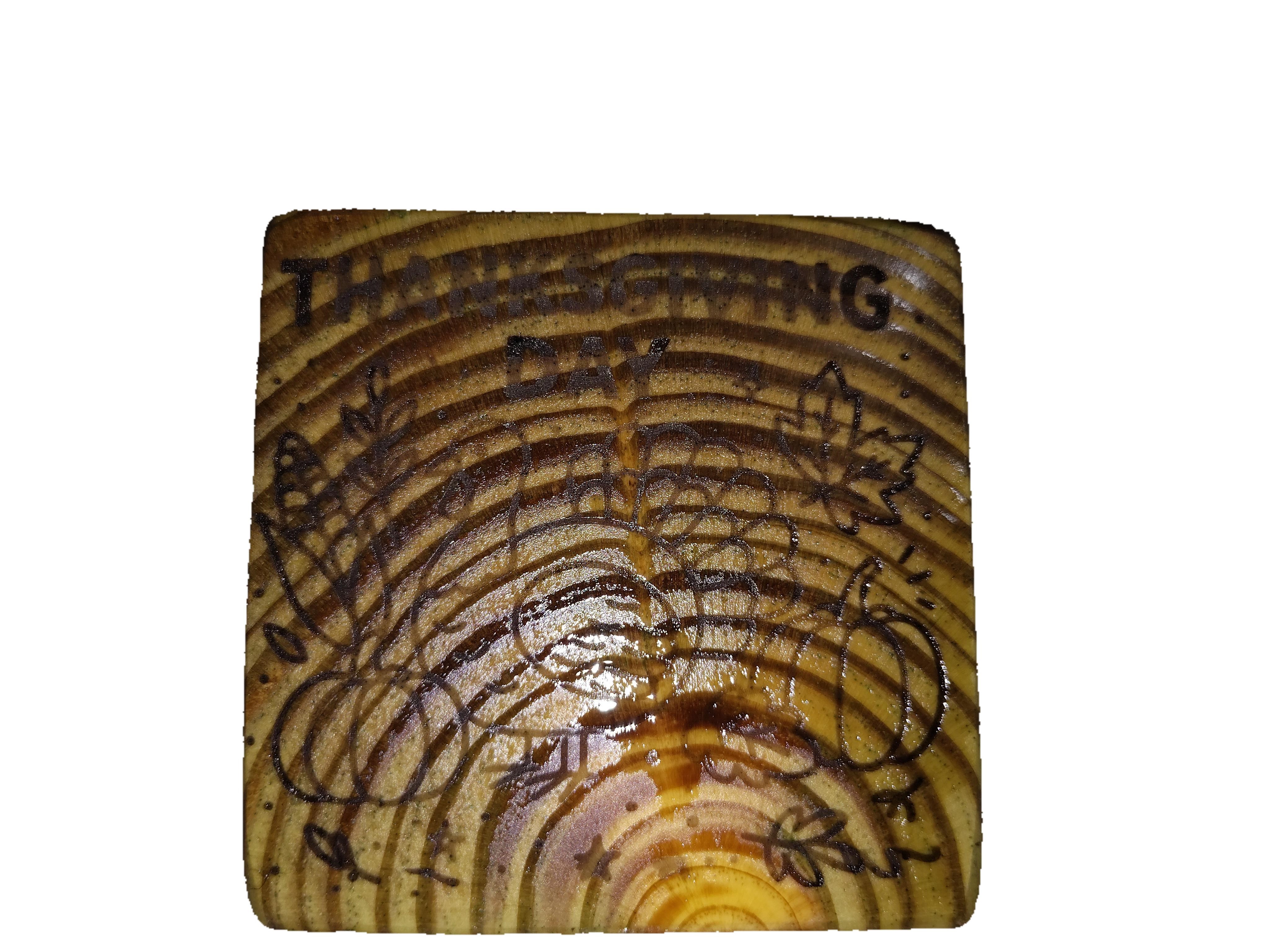 Thanksgiving themed wooden coaster
