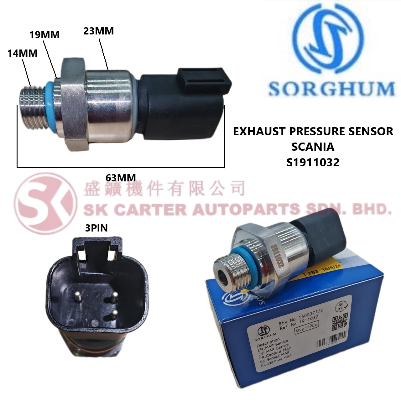 SORGHUM SCANIA PGRT BUS EXHAUST PRESSURE MAP SENSOR 1911032