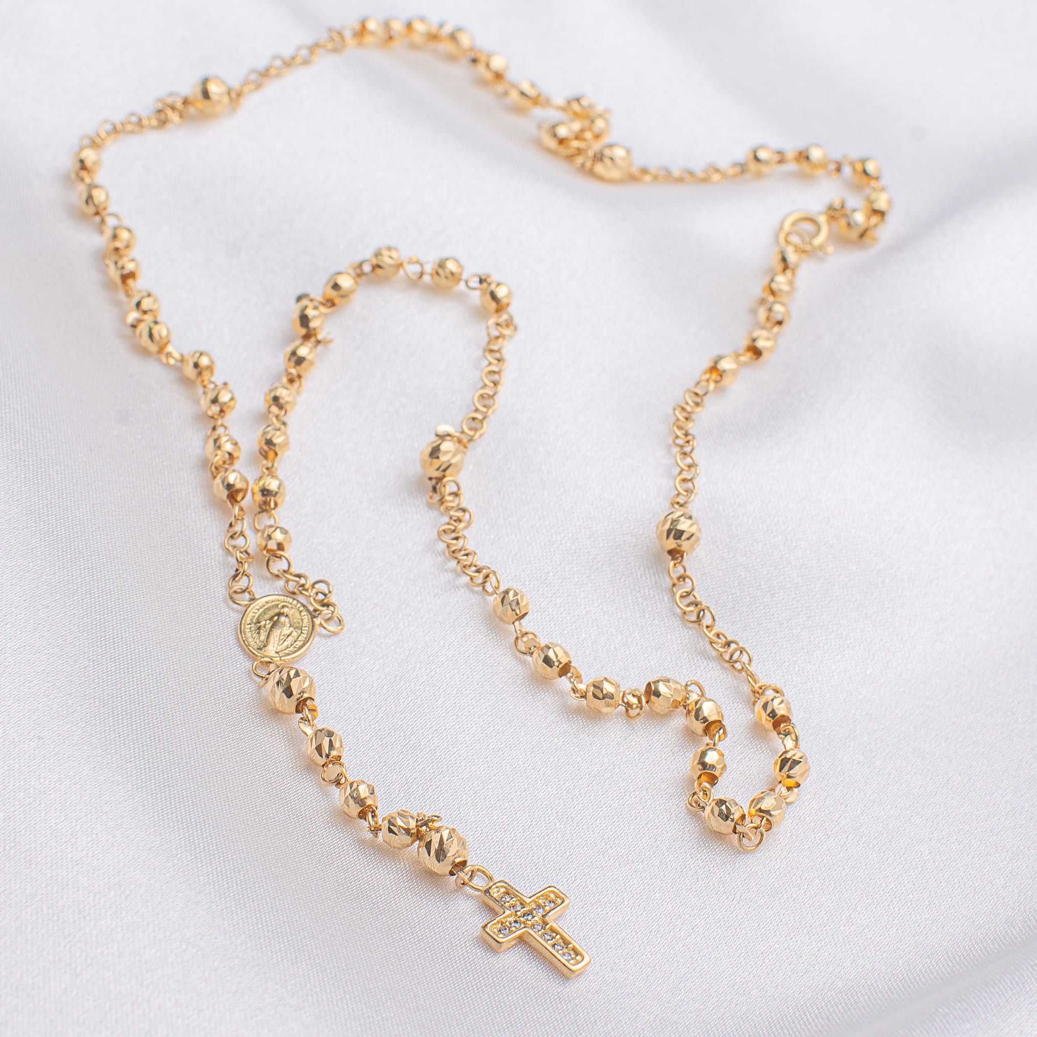 Rosario Oro Amarillo Delgado Esferas Texturizadas 18K