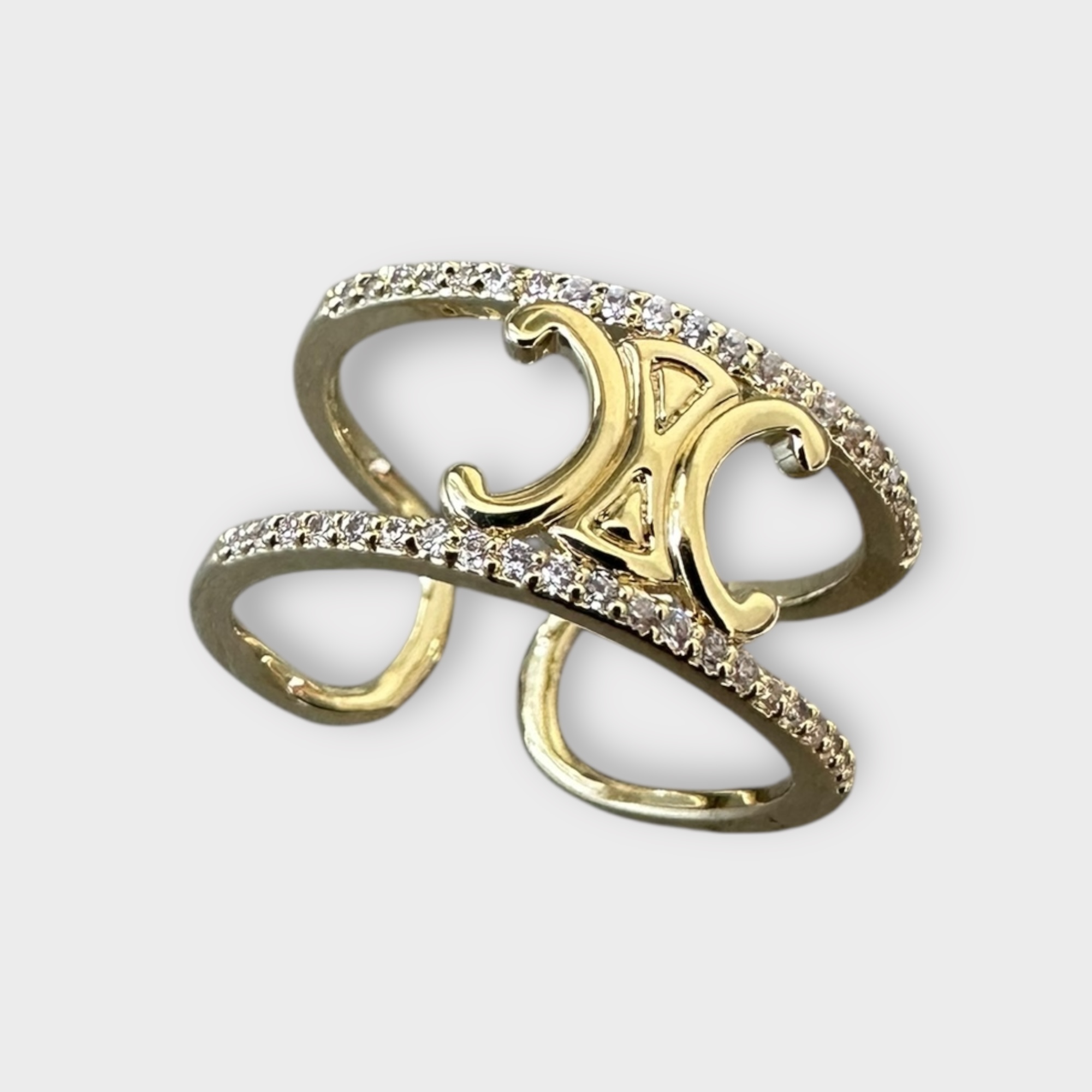 Gold Double Band Ring with Crystal Accents