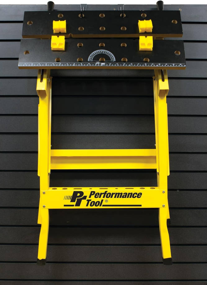 Banco de trabajo portátil multiusos y tornillo de banco (capacidad de carga de 200 lb), color amarillo