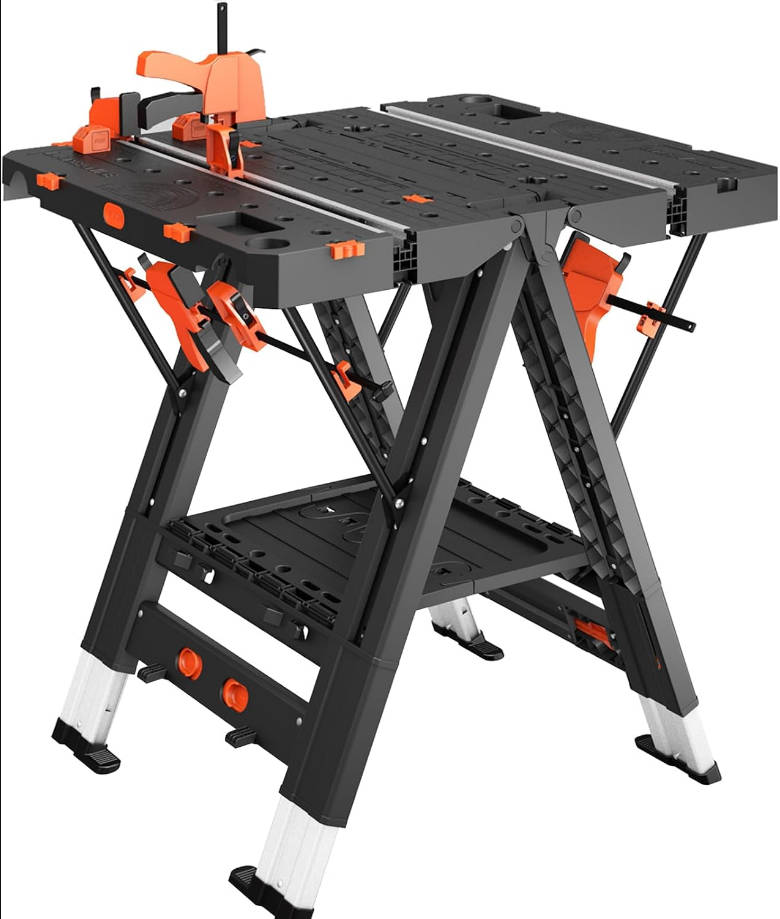 Banco de trabajo plegable, mesa de trabajo plegable portátil impermeable 2 en 1, 31 pulgadas de ancho x 25 pulgadas de profundidad x 32 pulgadas de alto, mesa de trabajo de altura ajustable
