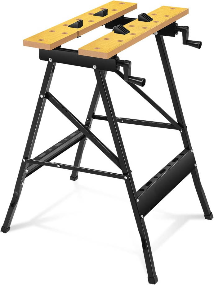 Banco de trabajo plegable ajustable con regla y transportador integrados, mesa de trabajo portátil (8 a 12 pulgadas), capacidad de carga de 220 libras, banco de trabajo multipropósito